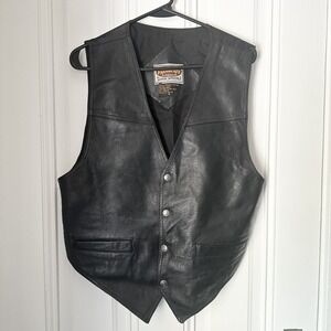 Paragraff Vintage Black Leather Snap Front Western Vest Men's‎ Small